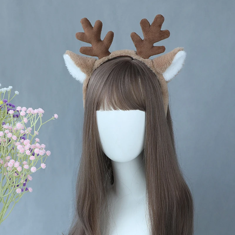 Christmas Plush Antler Headband Lolita Party Headpiece Reindeer Antler Head Hoop Cartoon Deer Ears Hair Hoop Hair Accessories