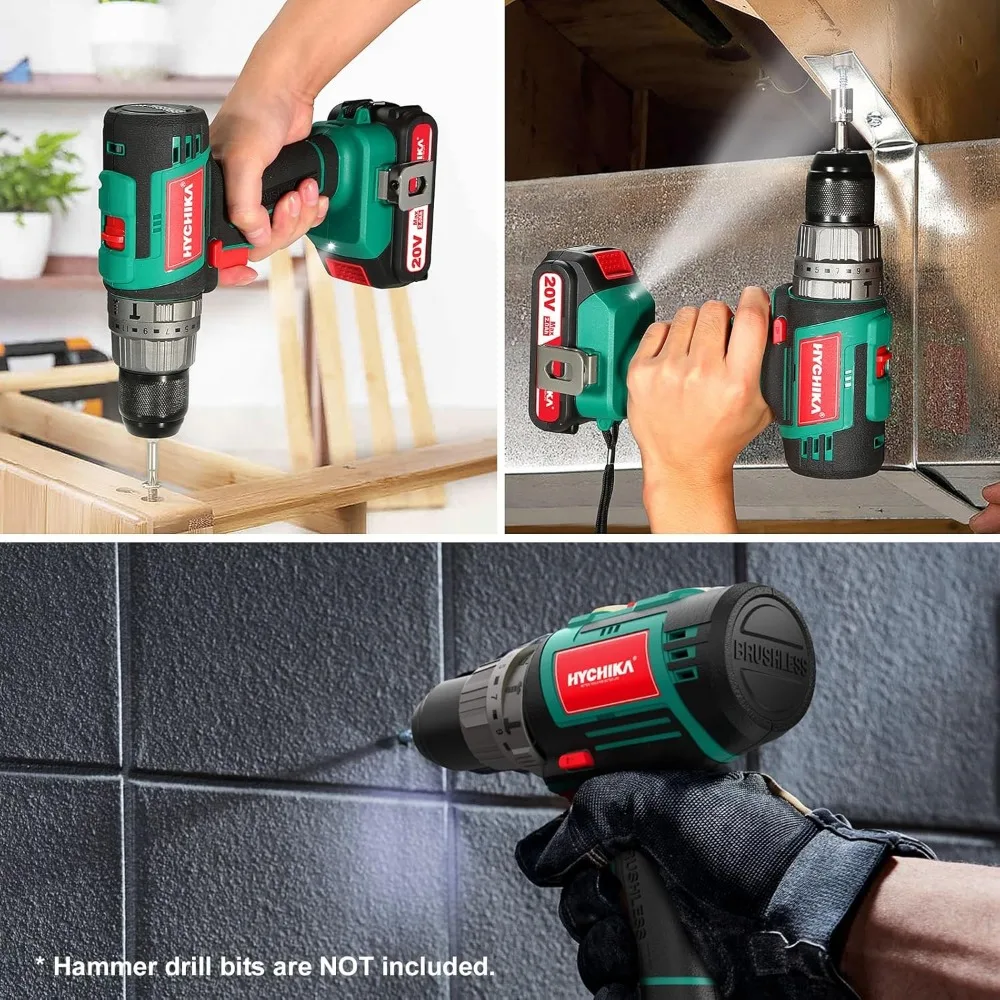 20V High-Torque Cordless Drill with Brushless Motor, 530 In-Lbs Torque, 2.0Ah Battery, Fast Charger, 24 Torque Settings, 1/2 Inc
