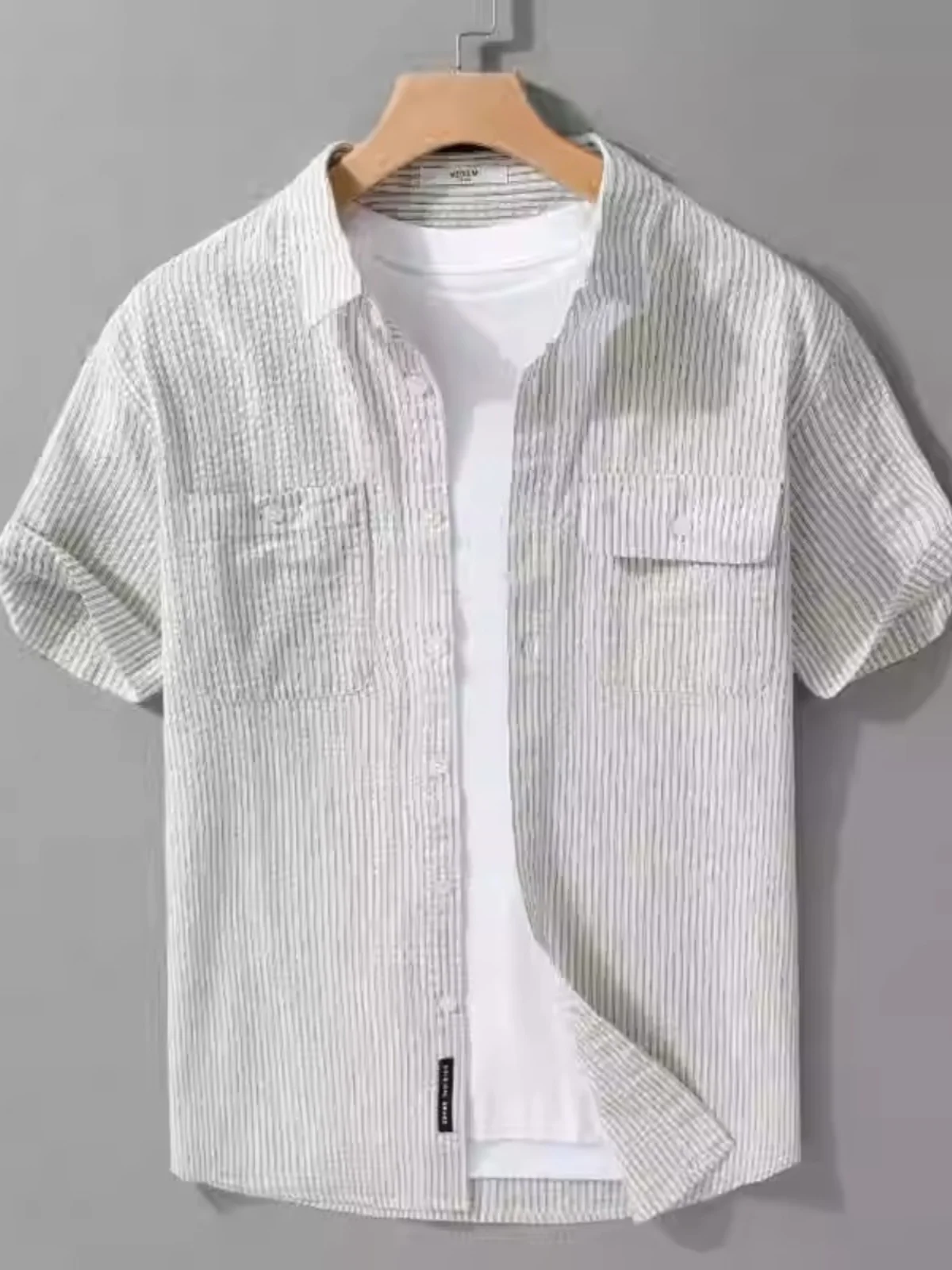 

Summer Men's ort Sve Workwear irt Casual Striped Color Bubble Print Versatile Japanese Sle Youth Faion