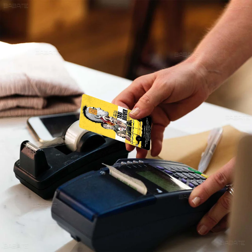 سائق سيارة أجرة أنيمي تنفق أو حفظ قذيفة مضحكة على قبالة رقيقة جدا لا تتلاشى ملصق غطاء الجلد لبطاقة الائتمان الخصم