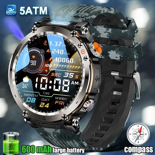 Nuevo reloj inteligente con batería de 600 mAh para hombre, relojes impermeables IP68 para deportes al aire libre de 1,7 pulgadas, llamadas BT con linterna LED, reloj inteligente