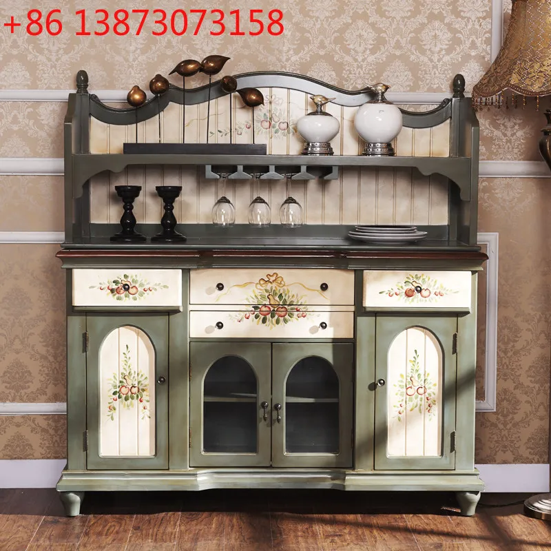 Dustproof Classic Kitchen Cabinet Display Green French Decoration Kitchen Cabinet Storage Luxury Szafka Kuchenna Furniture Home