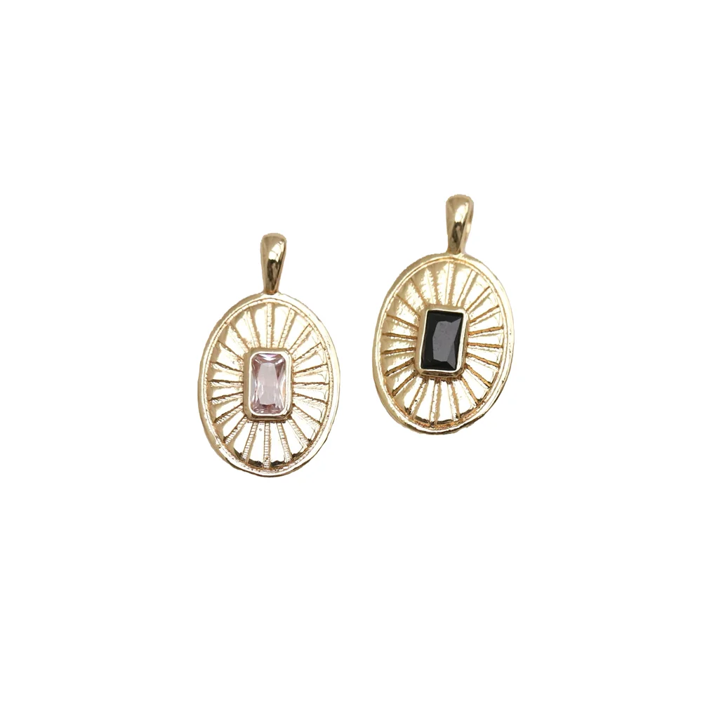 

1PCS Copper-plated Real Gold, Slightly Inlaid Black and White Zircon, European American Ins Style Oval Pendant DIY Accessory