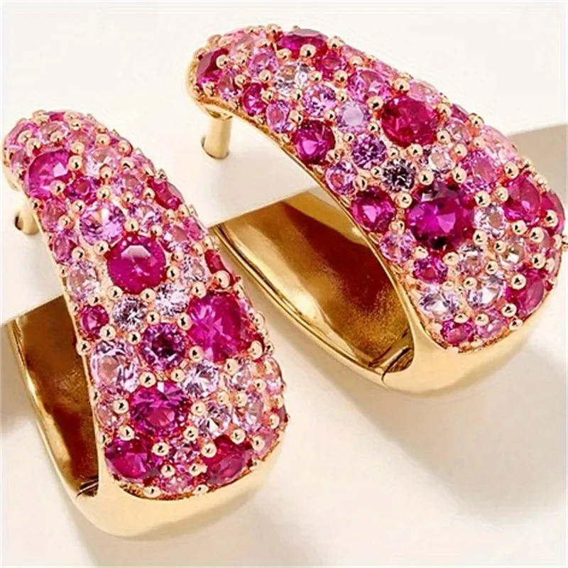Elegant Exquisite Inlay Sparkling Zircon U Shape Earrings For Women Engagements Weddings Hoop Earrings Jewelry Gifts Accessories