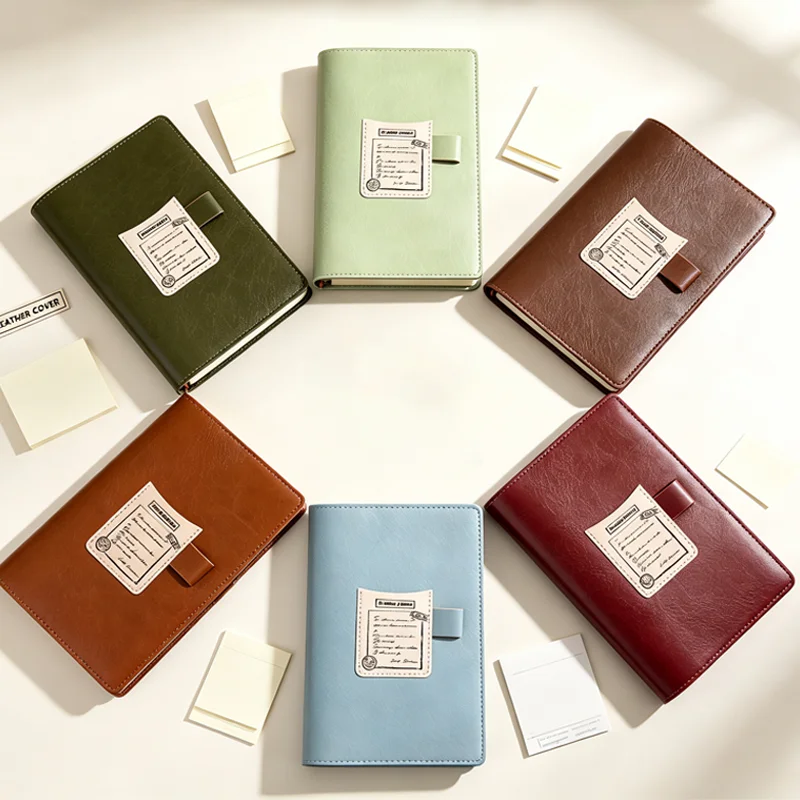 A6 Vintage PU Leather Notebook 120 Pages Snap‑on Buckle Pocket Diary Multi‑color Portable Travel Notepad Office School Writing S