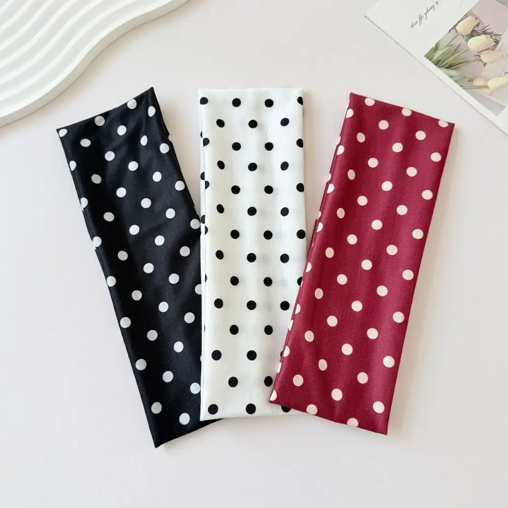 Retro Adjustable Polka Dot Headband Stretch Y2K Yoga Elastic Hair Band Anti Sweat Elastic Wide Headband Sport
