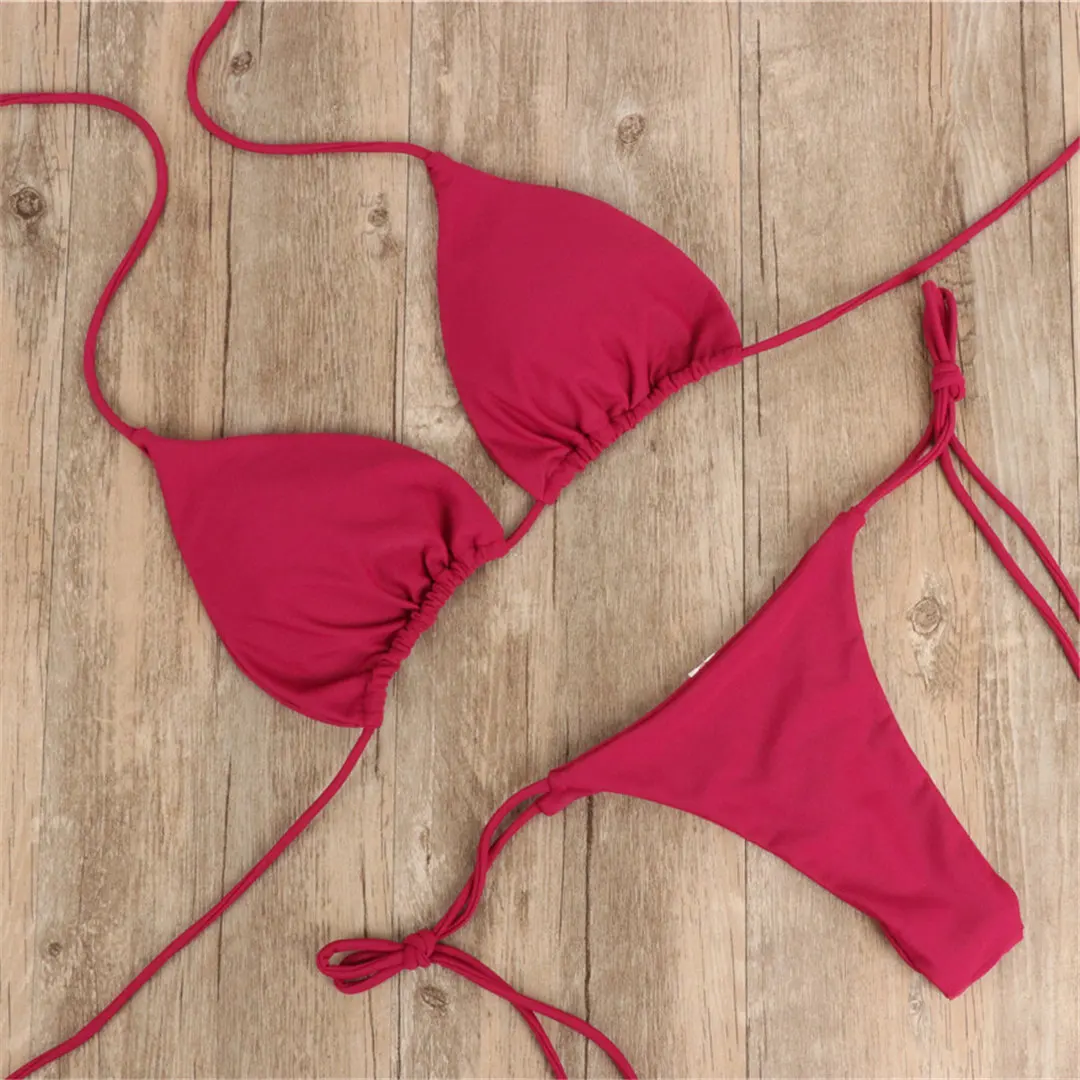 Neuer sexy gepolsterter Neckholder-Bikini Damen-Badeanzug zweiteiliger Bikini-Set mit Tanga-Badehose Badeanzug für Damen V2478B – Detail 30