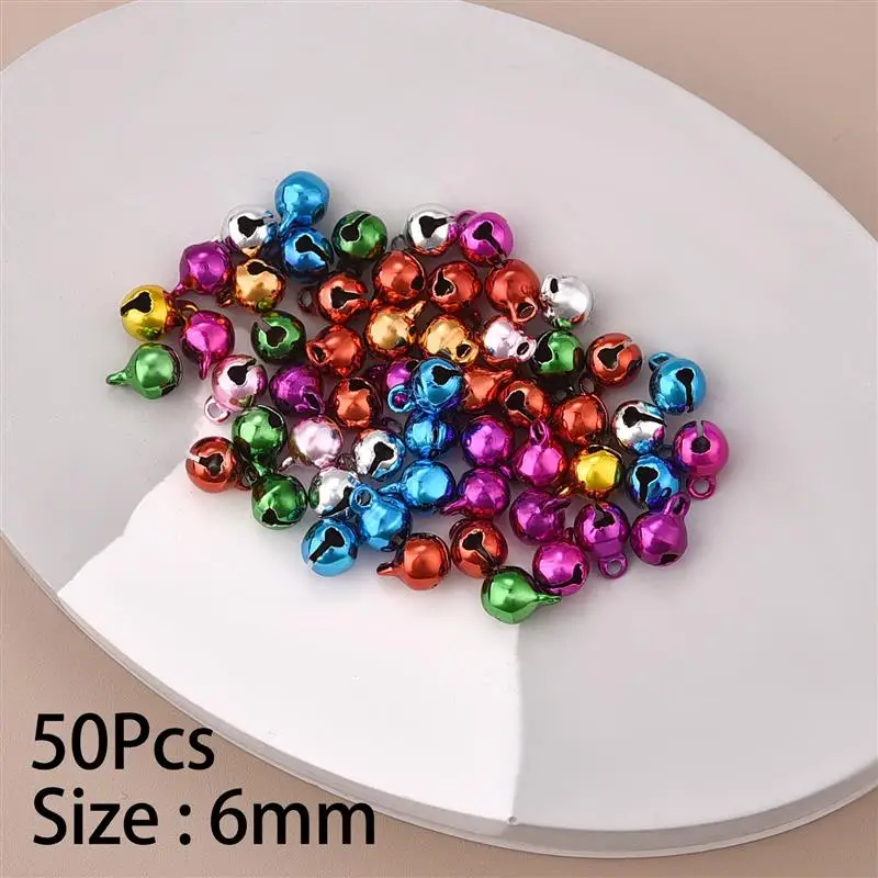 مصغرة الألومنيوم الذهب الملونة جلجل قلادة ، صغيرة النحاس أجراس للكلاب ، شجرة عيد الميلاد الديكور ، DIY بها بنفسك الحرف الاكسسوارات ، 6 مللي متر ، 50 قطعة