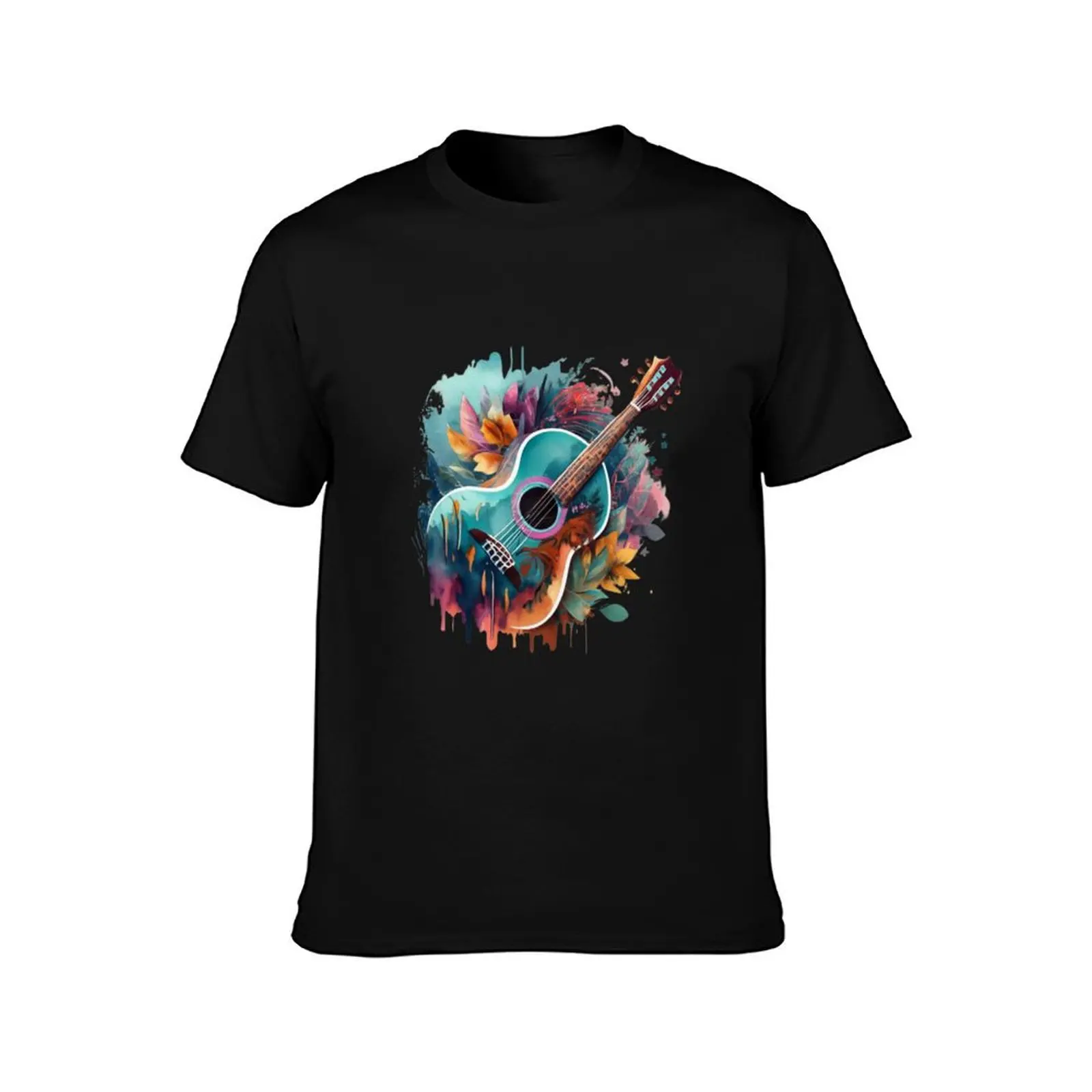 Gitar watercolor painting T-Shirt new edition graphic t shirts anime tshirt mens clothes