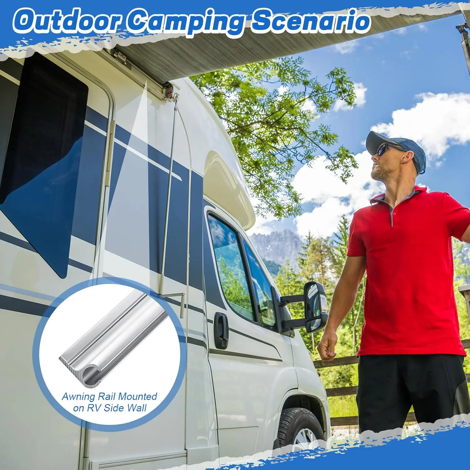 RV Awning Rail C Channel Strip Aluminum Channel With Self-Adhesive Tape For All Caravan Campervan Awning Tent Accessories