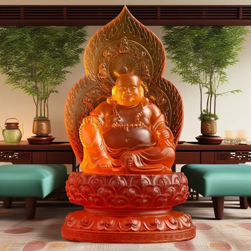 Resin Large Laughing Buddha sculptures statue Chinese Buddhist figures Home Living Room Office Wealth Luck Feng Shui Decor view 3