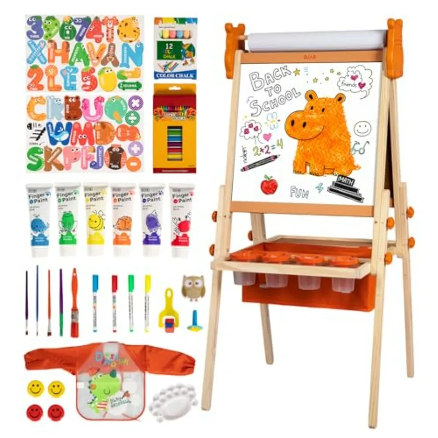 

Wooden Art Easel for 312 Years Adjustable Height with Paper Roll Storage Magnetic Double-Sided Whiteboard Chalkboard White Colo