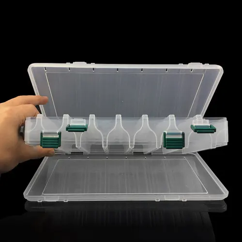 Imagen 2 del producto Cajas de aparejos de pesca de doble cara, organizador de señuelos, estuche de cebo, contenedor de cebo para Wobblers, 14 compartimentos