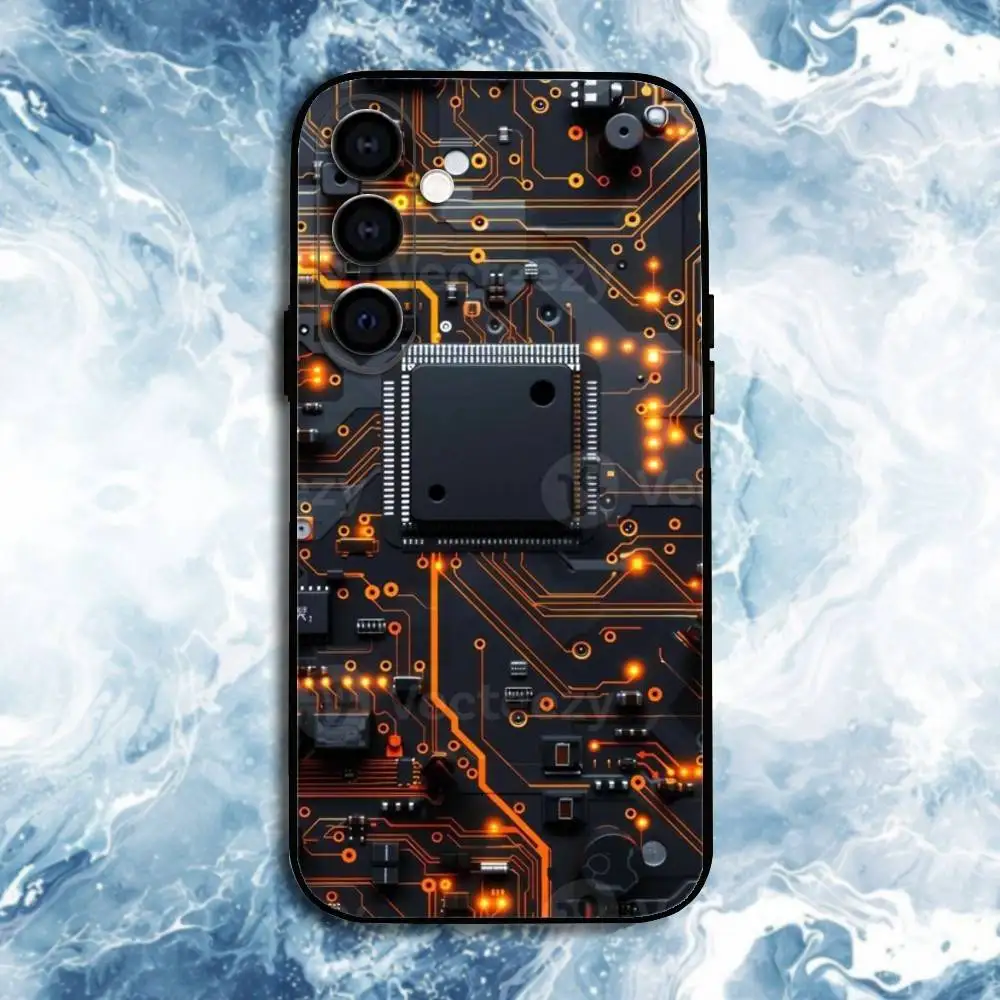 حافظة هاتف ai بتقنية لوحة الدائرة لهاتف سامسونج جالاكسي A73، A72، A71، A70، A53، A52، A51، غلاف أسود ناعم آخر