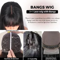 Short Straight Bob Wig Human Hair with Bangs 3x1 Lace Middle Part Full Machine Made Natural Black Wig for Black Women 5
