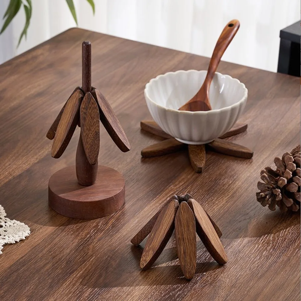 Natural Wood Coasters Foldable Wooden Mat Kitchen Gatherings Practical Tree-shaped Design Rustic Kitchen Decor