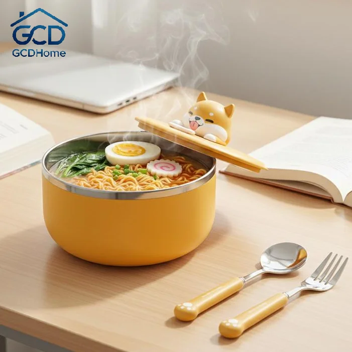 Stainless Steel Instant Noodle Bowl With Lid 1000ml Wide Mouth Food Container for Student Dormitory Fast Heating Meal