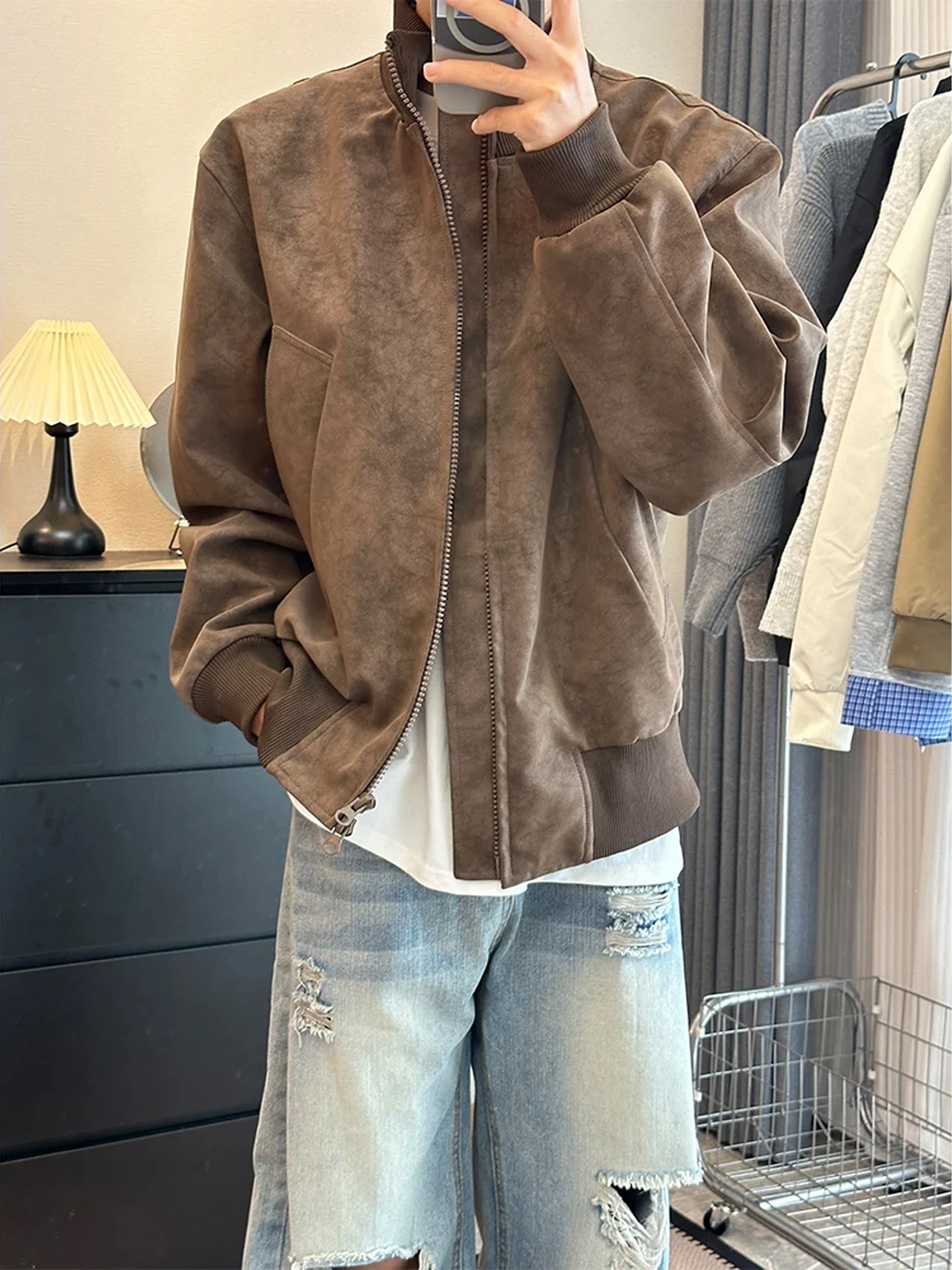 

Мужская осенняя куртка-бомбер в американском стиле для бейсбола, с воротником тай-дай, на молнии, без капюшона, с длинными рукавами, верхняя одежда