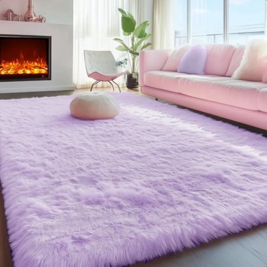 

Fluffy Soft Purple Rug 4' x 6' Rug Shaggy Rugs for Bedroom Living Room Furry Rugs for Bedroom Princ Bedside Rug Nursery Christm