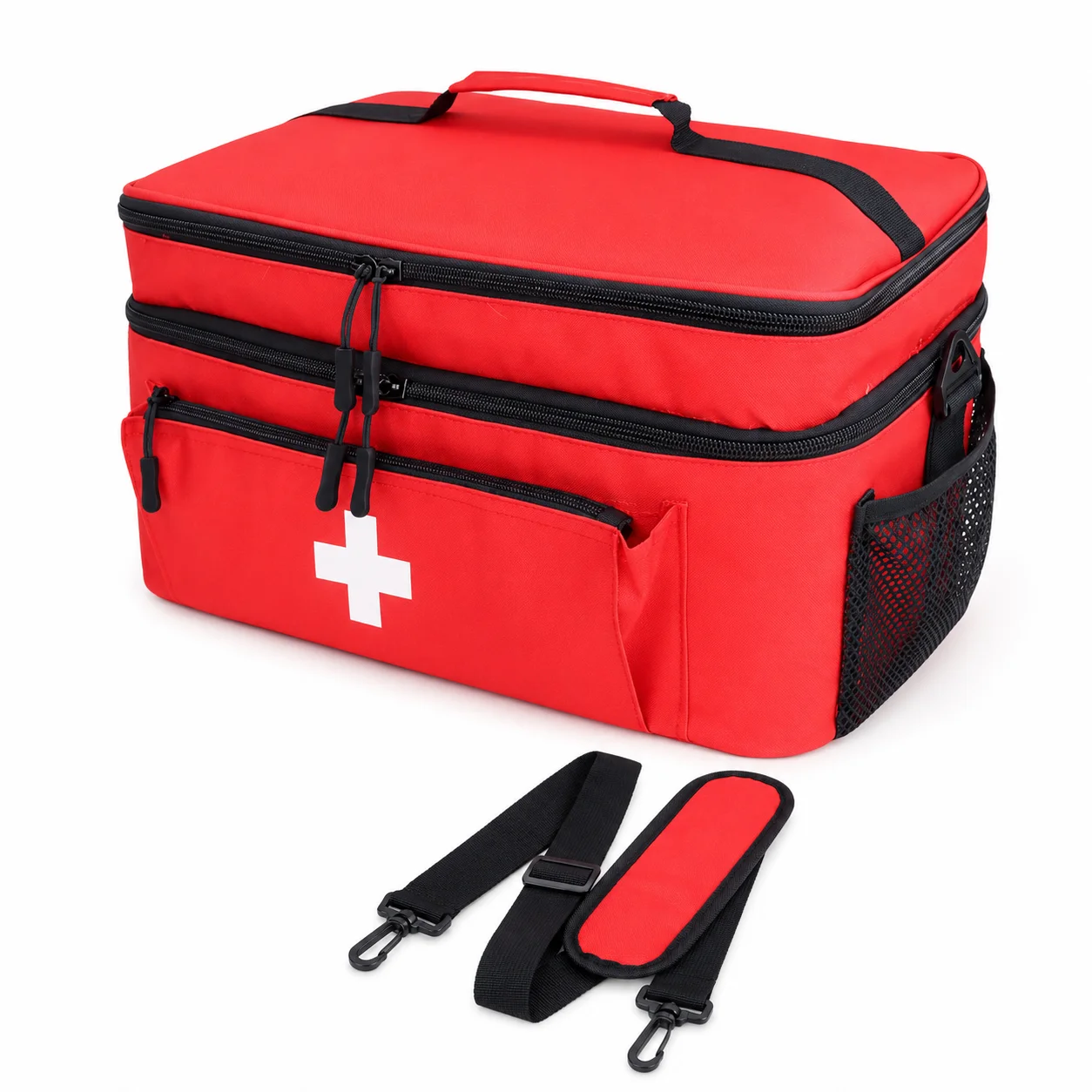 Sac de rangement pour médicaments de voyage de grande capacité, trousse d'urgence portable, conception à double couche, poche avant, plusieurs modes de transport.