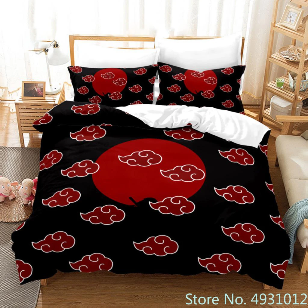 

Anime Uchiha N-Naruto Uzumaki Red Cloud Bedding Sets Household Quilt Duvet Cover Itachi Home Textile Bed Suit Children Kids Gift