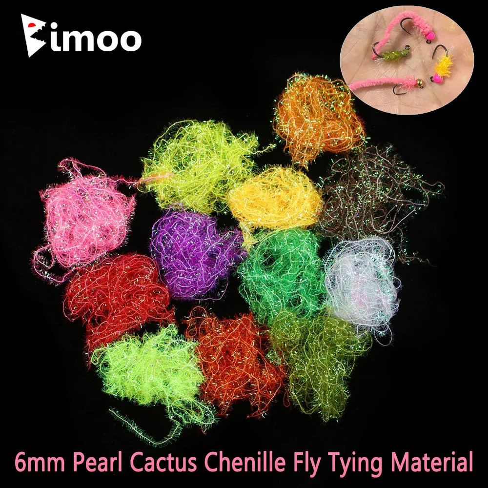 Bimoo 8M 6mm Pearl Cactus Chenille Fly Tying Material Crystal Flash Buggers Leeches Nymph Streamer Steelhead Trout Fishin Lures