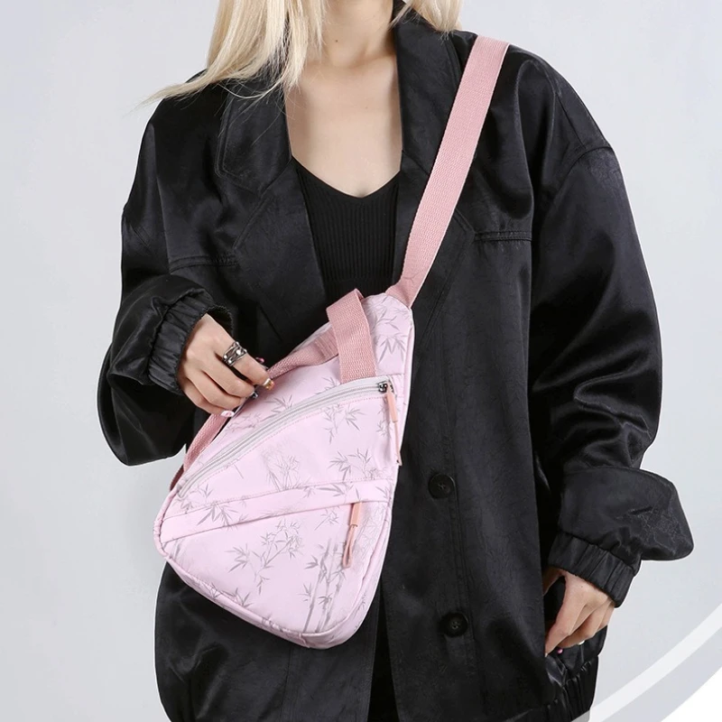 

Trendy Bamboo Print Sling Crossbody Bag with Adjustable Shoulder Purse Strap Zipper Pockets Versatile Casual Sport Chest Bags