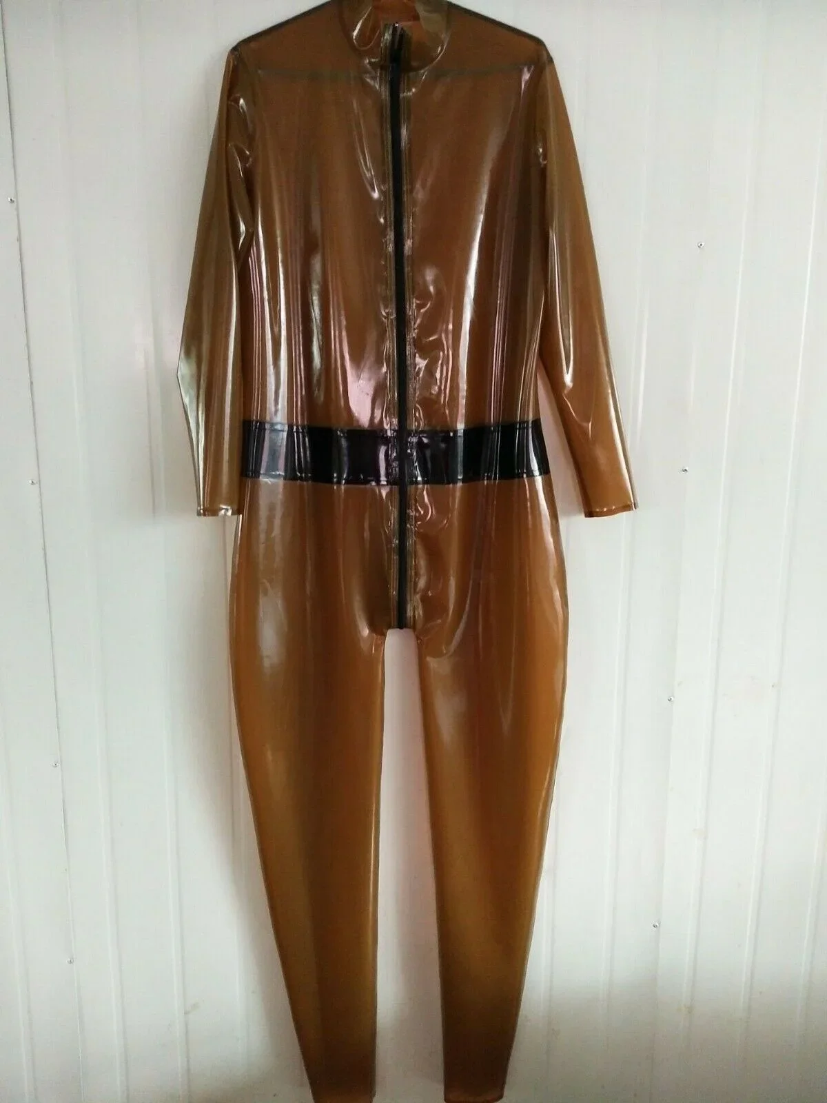 Fetish  Latex Catsuit 100% Rubber Gummi Ganzanzug Tigth Coffee black Zipper 0.4mm S-XXL Masquerade Party