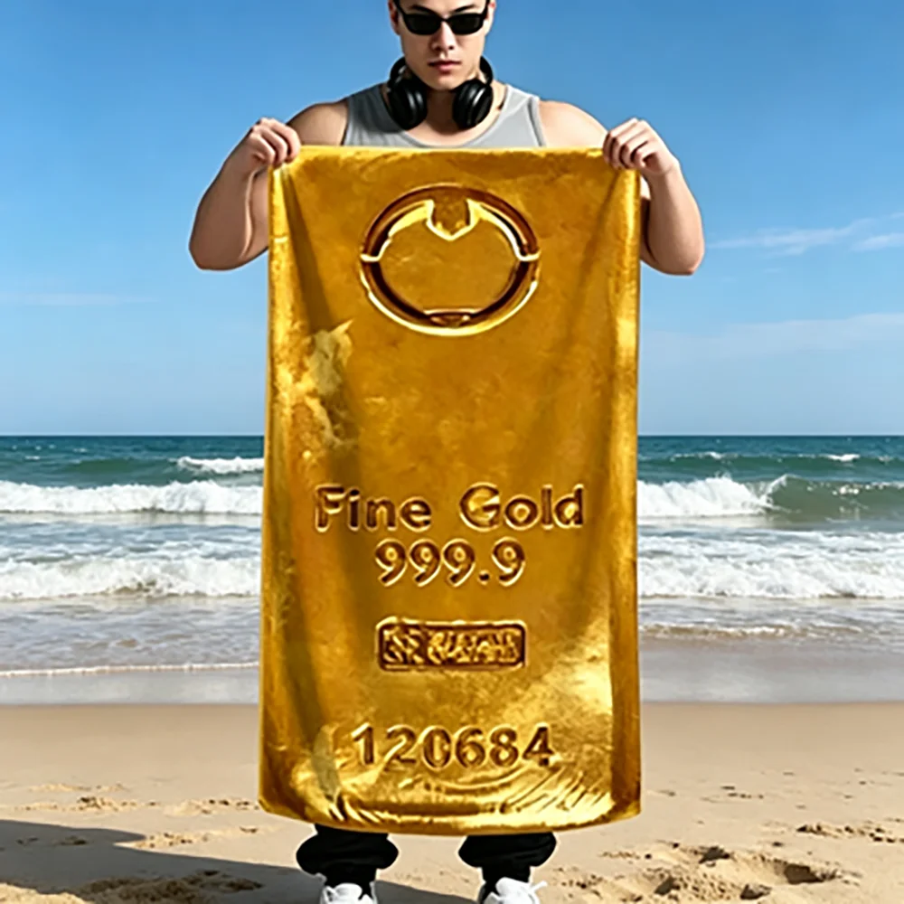 D-Delta Action Gold Bar Large Beach Towel - Absorbent Quick-Dry Soft Towel for Fitness Swimming at the Beach