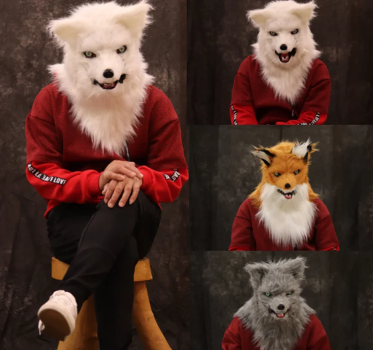 

New animal fox headband plush mask mouth can open bar Halloween show props