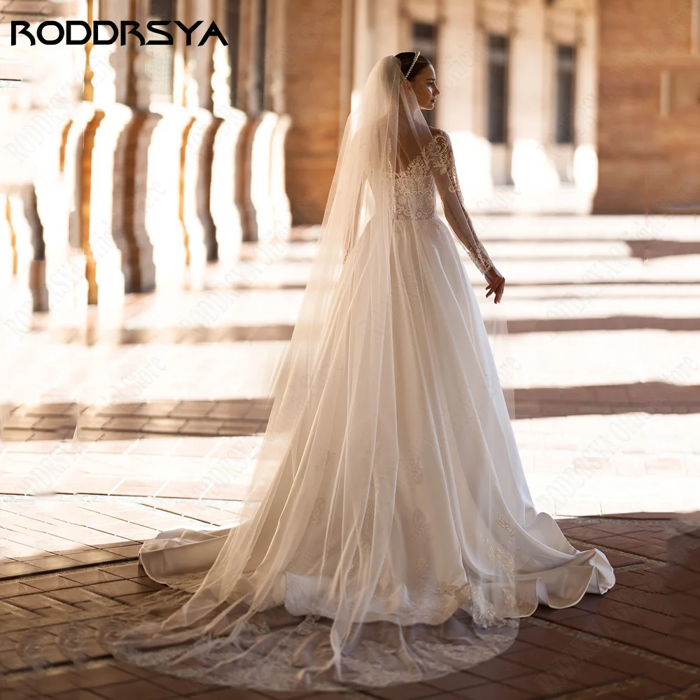 Roddrsya robe de mariée délicate à manches longues princesse applique dentelle robe de mariée aRODDRSYA-vestidos De Novia De manga larga, traje De encaje con apliques De princesa para ceremonia De boda, corte en A, tul