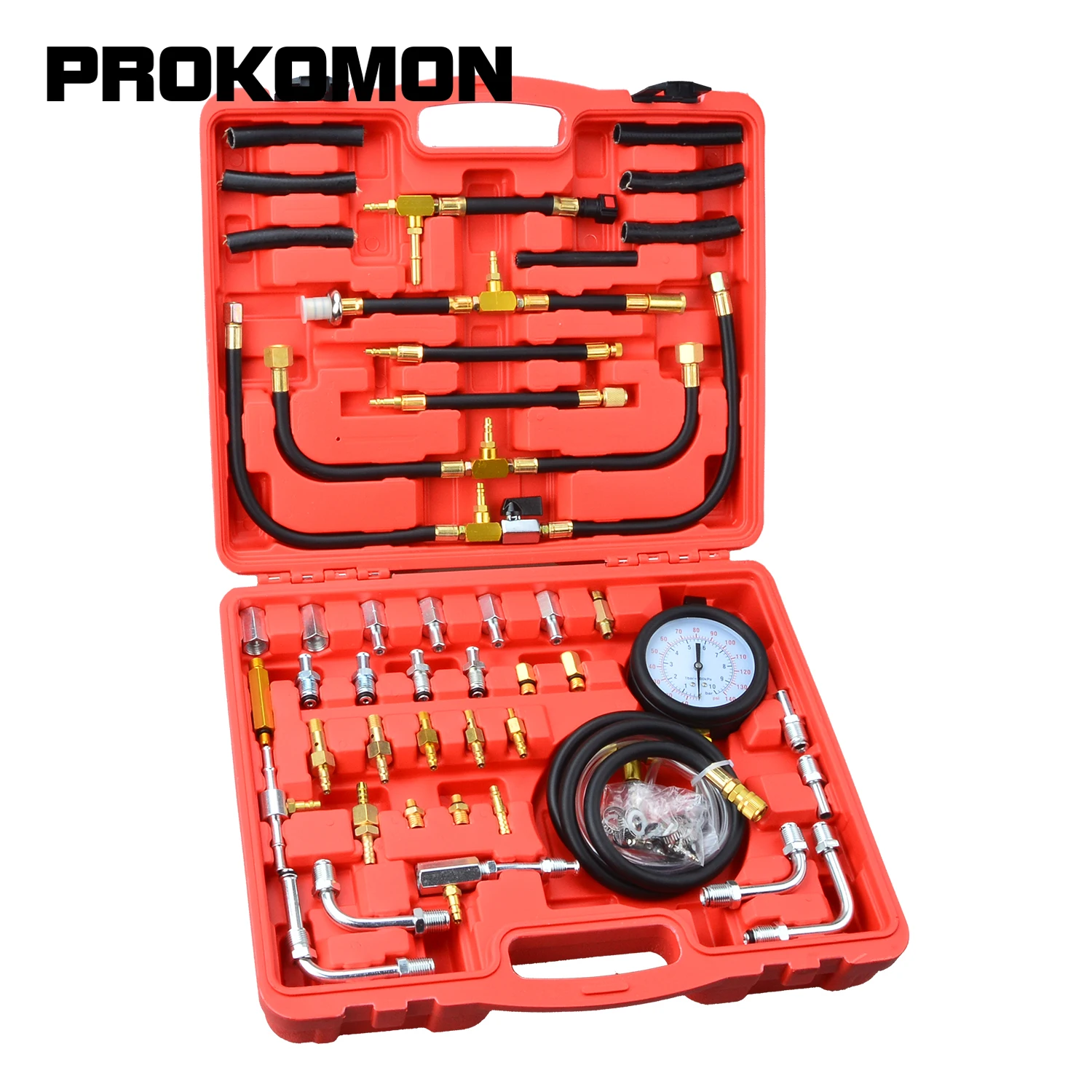 Fuel Injection Pressure Tester Kit 0-140 PSI Gauge Dual Dial for Accurate Reading