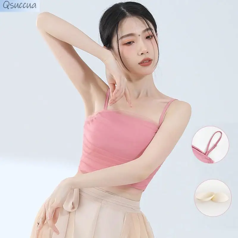 

Modern Dance Stitching Mesh Classical Dance Suspenders Wrapped Chest Temperament Dance Practice Body Rhyme Body Daily Top