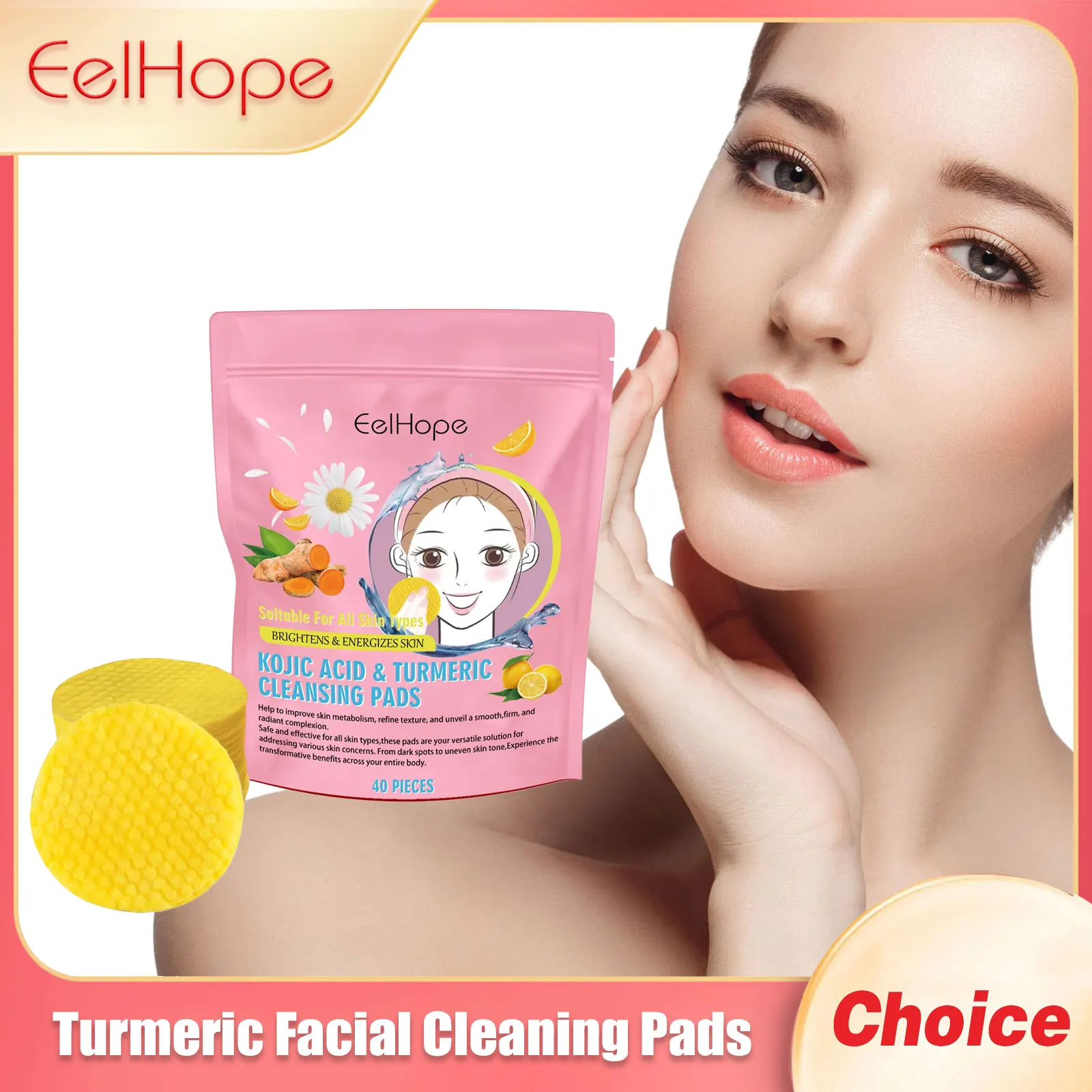 Turmeric Facial Cleansing Pads Effective Exfoliating Balance Oil Improve Darken Unclog Pores Removing Dead Skin Face Wash Pads