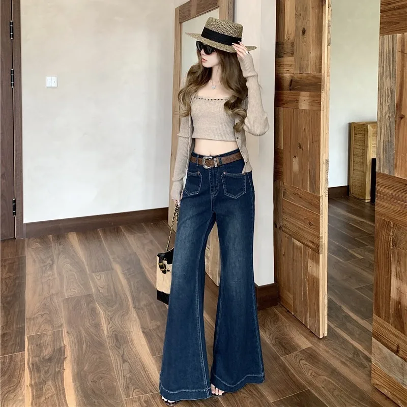 الرجعية عالية الخصر واسعة الساق الجينز النسائية Faion تنوعا درا السراويل الطويلة الخريف جديد Sle تأثير التخسيس جرس بوت