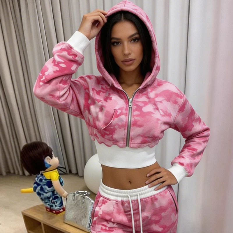 

Европейско-американский осенне-зимний укороченный кардиган на молнии с капюшоном, толстовка в стиле Spicy Girl, сексуальный облегающий топ, женская одежда