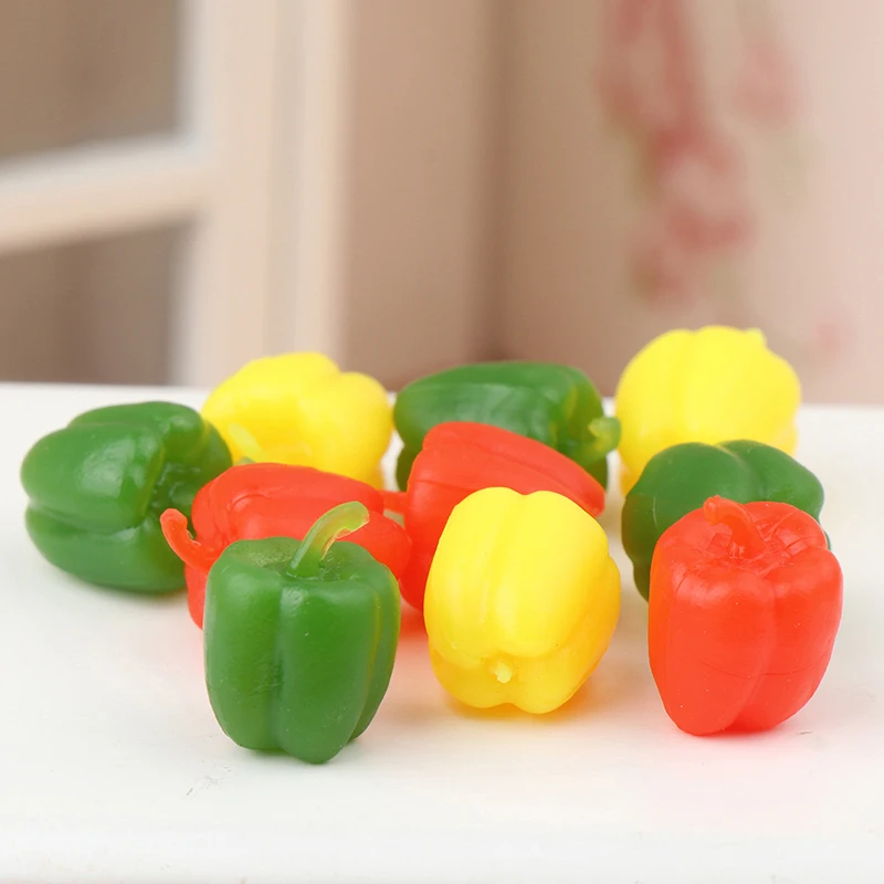 5Pcs Dollhouse Miniature Simulation Pepper Model Kitchen Vegetable Food Accessories For Doll House Decor Kids Pretend Play Toys