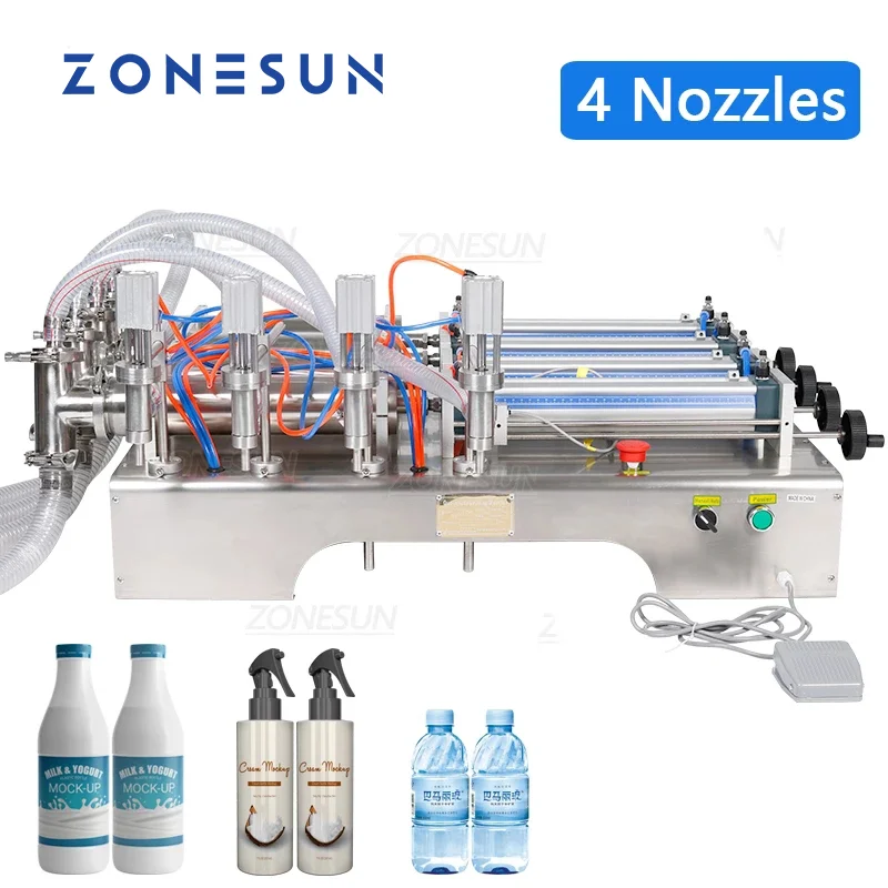 

ZONESUN Four Head Pneumatic Auto Filling Machine Horizontal Essential Oil water Perfume filler Food Beverage Machinery