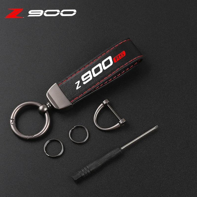 High-end leather motorcycle keychain horseshoe buckle jewelry For Kawasaki Z900 Z900RS