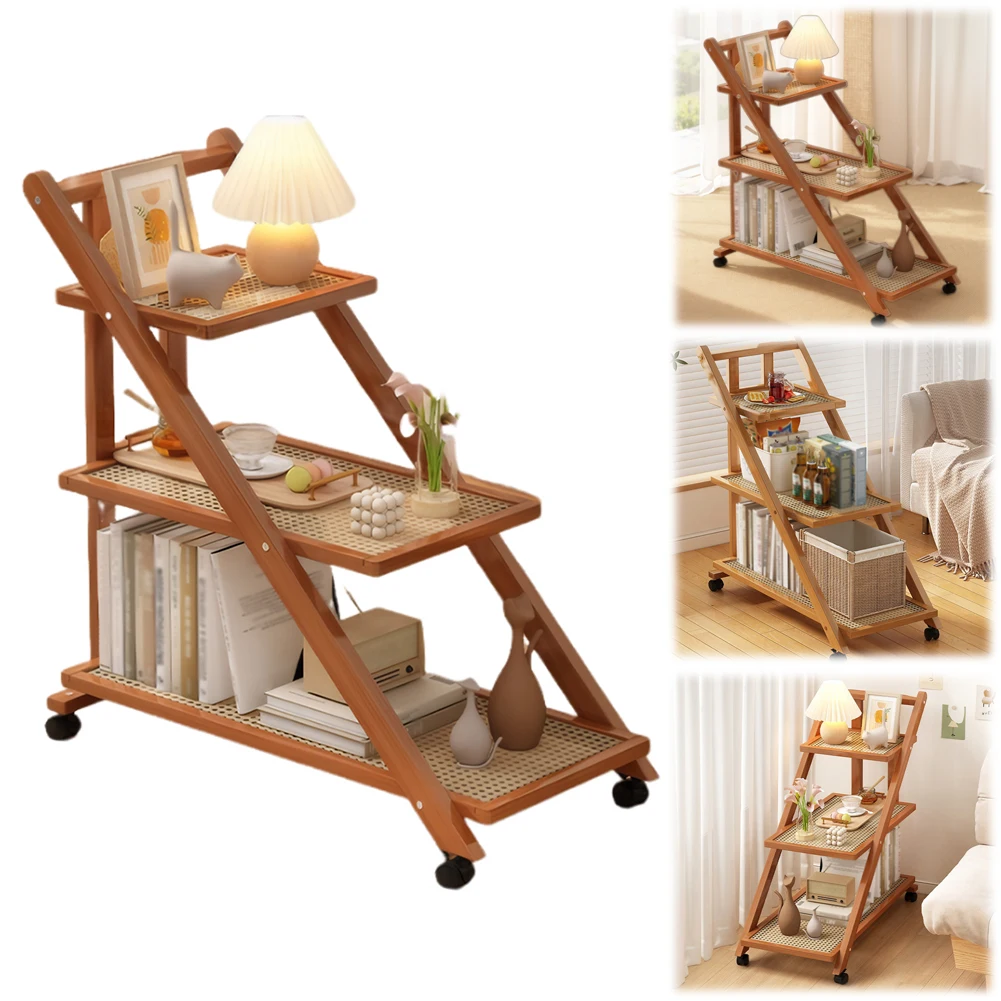 

Столик для дивана с вращающимися роликами и 3-уровневыми полками Прикроватная тумбочка на колесах Приставной столик на колесах для гостиной Спальня