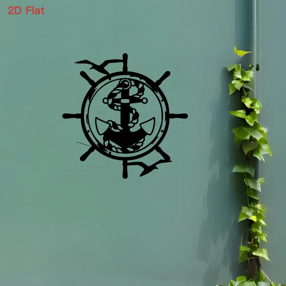 CIFBUY Wrought Iron Anchor Ship Wheel Wall Decor Laser Cut Nautical Theme Black Metal Art Coastal Home
