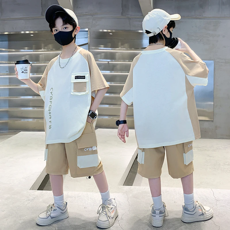

New Arrival Children Cotton Tracksuit for Boy Fashion Patchwork Top and Bottom Clothes Set Cool Kids Summer Suit 2 Pieces Outfit