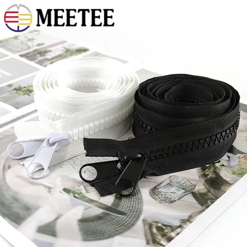 Meetee 1/2/3/4/5Meter 10# Resin Zippers Open-end Tail Double Side Slider for Sewing Jacket Coat Tent Long Zips DIY Accessories