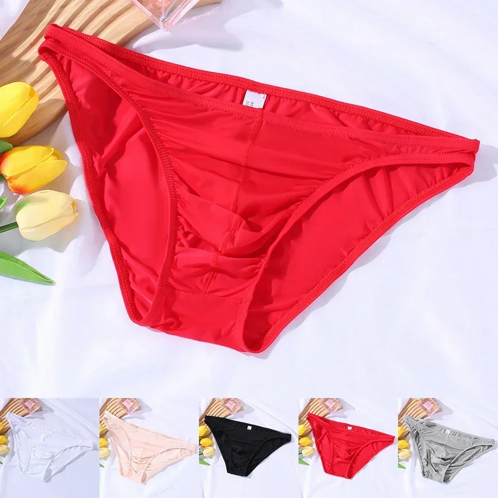 

Breathable Underwear Mens Ice Silk Briefs Hotel Use Medium Stretch Polyester Fabric Solid Pattern All Seasons Wear