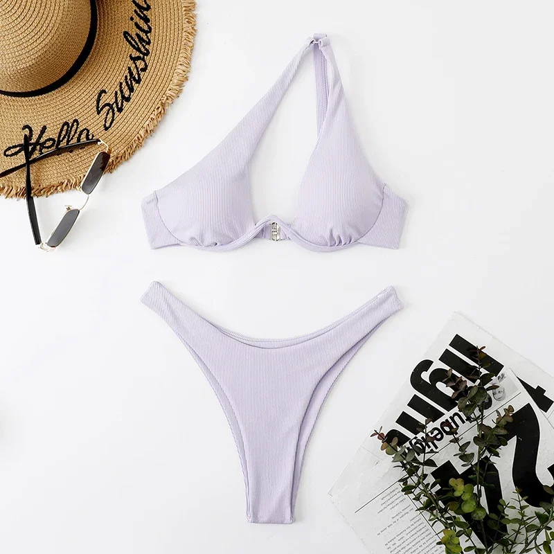 Onregelmatige Hollow Out Micro Bikini Badpak Vrouwen Een Schouder G-string Split Bikini Set 2023 Nieuwe Beachwear Tweedelige Sets