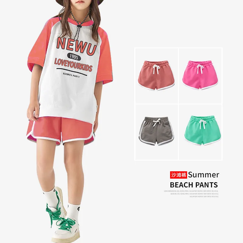 80-170 Cotton Casual sweatpants Summer Girls Boys Shorts Boys Swimming Trunks Candy Color Children's Shorts Kids Beach Clothing