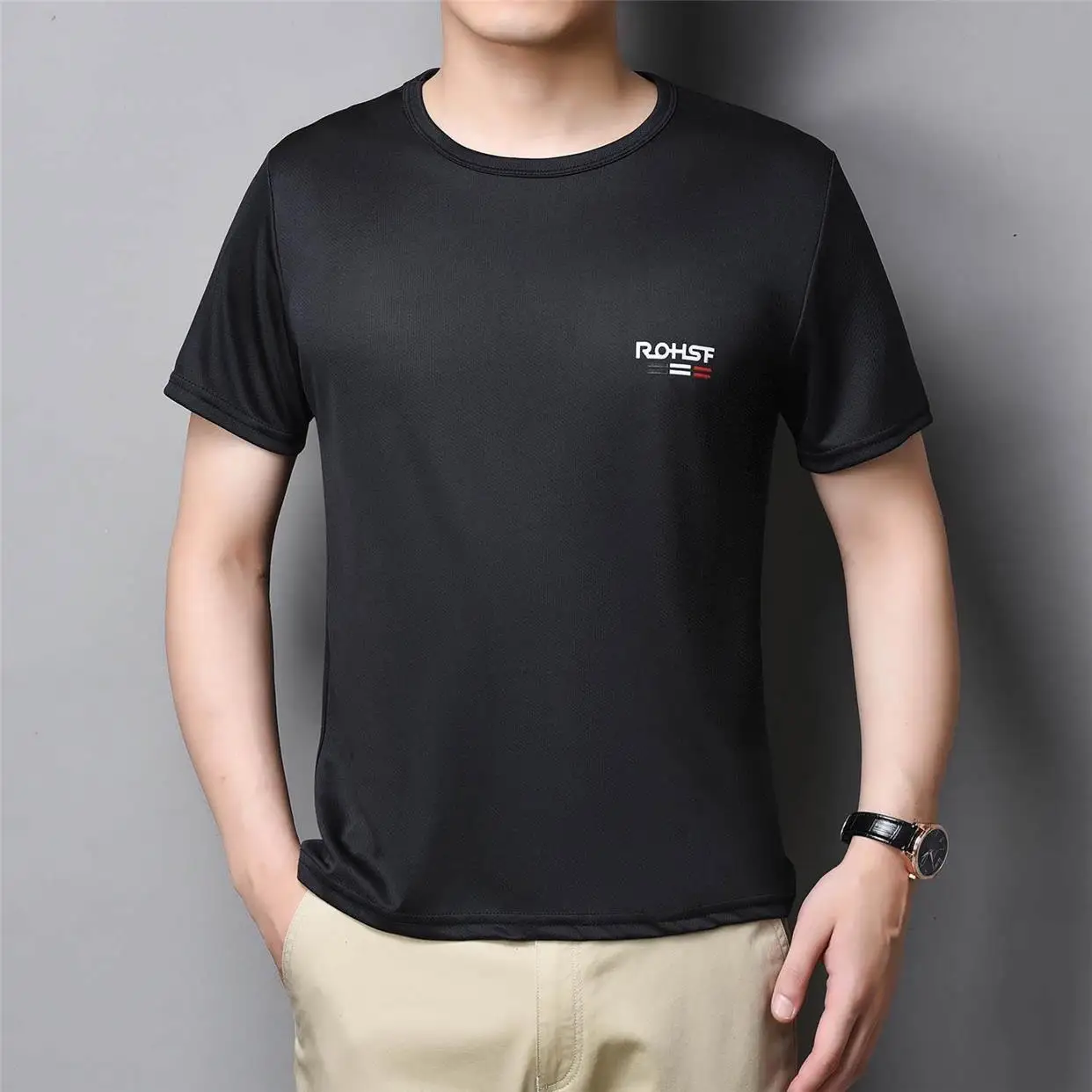 

Loose Ice Silk Qui Dry Thin ort Sve round Ne T-irt for Men Faionable Summer Breathable Elastic Me T-irt