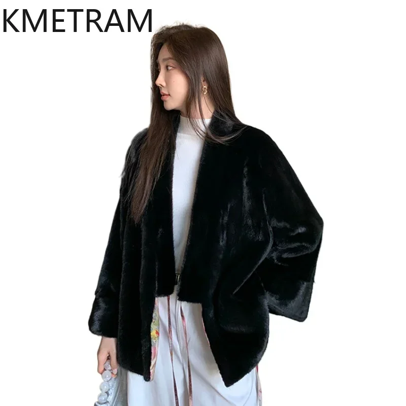 Natural Mink Fur Jacket Womans Clothing Luxury Mid Length Fur Coat Women Chinese Style Jackets for Winter Fourrures Femmes 2024