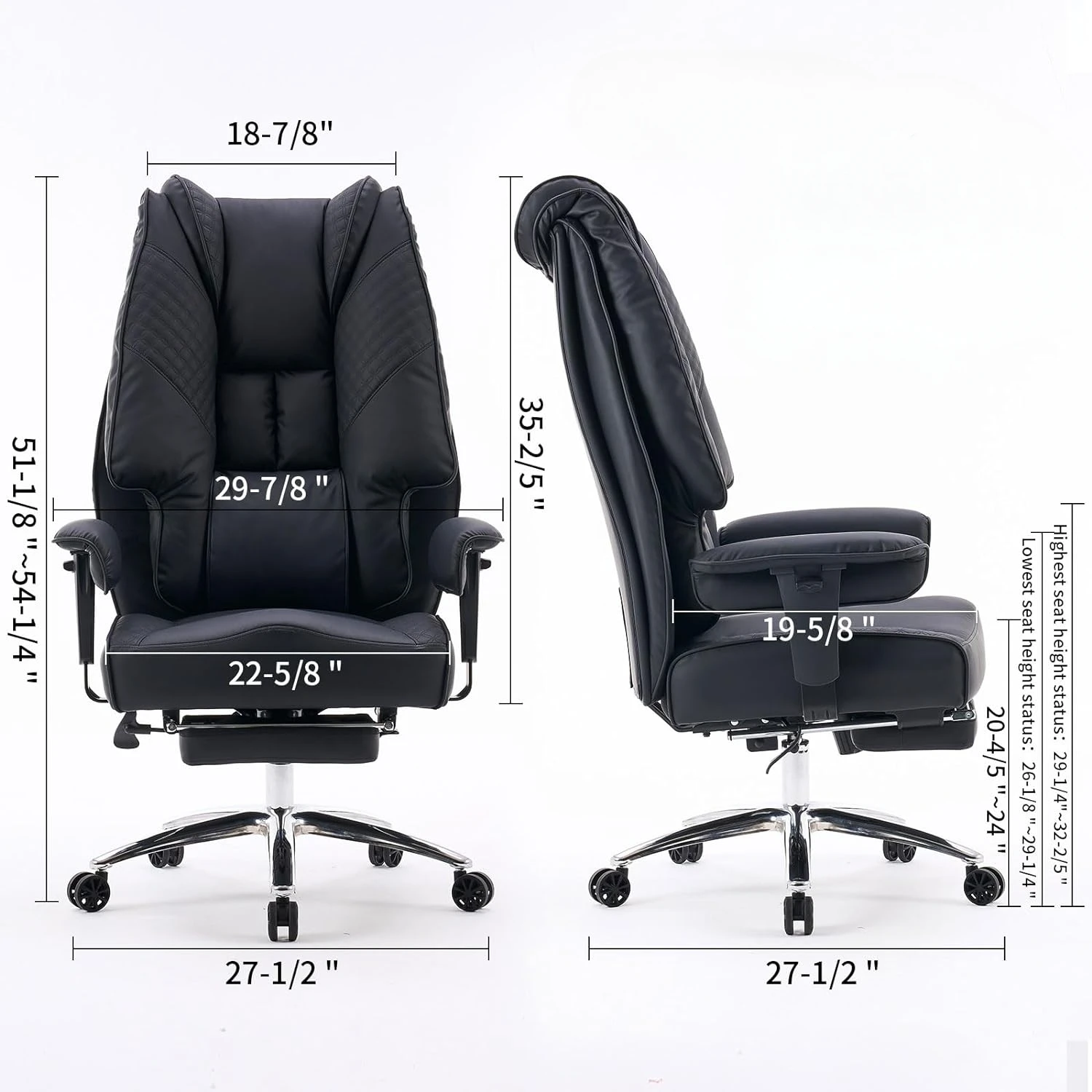 Big and Tall Office Chair 400lbs Wide Seat, Leather High Back Executive   with Foot Rest,   (Black)