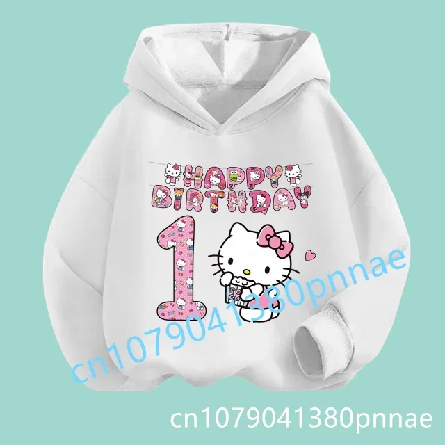 

Kawaii Hello Kitty толстовка с капюшоном на день рождения, детская одежда, одежда для девочек, модная одежда для маленьких мальчиков, осенний теплый свитшот, детские топы